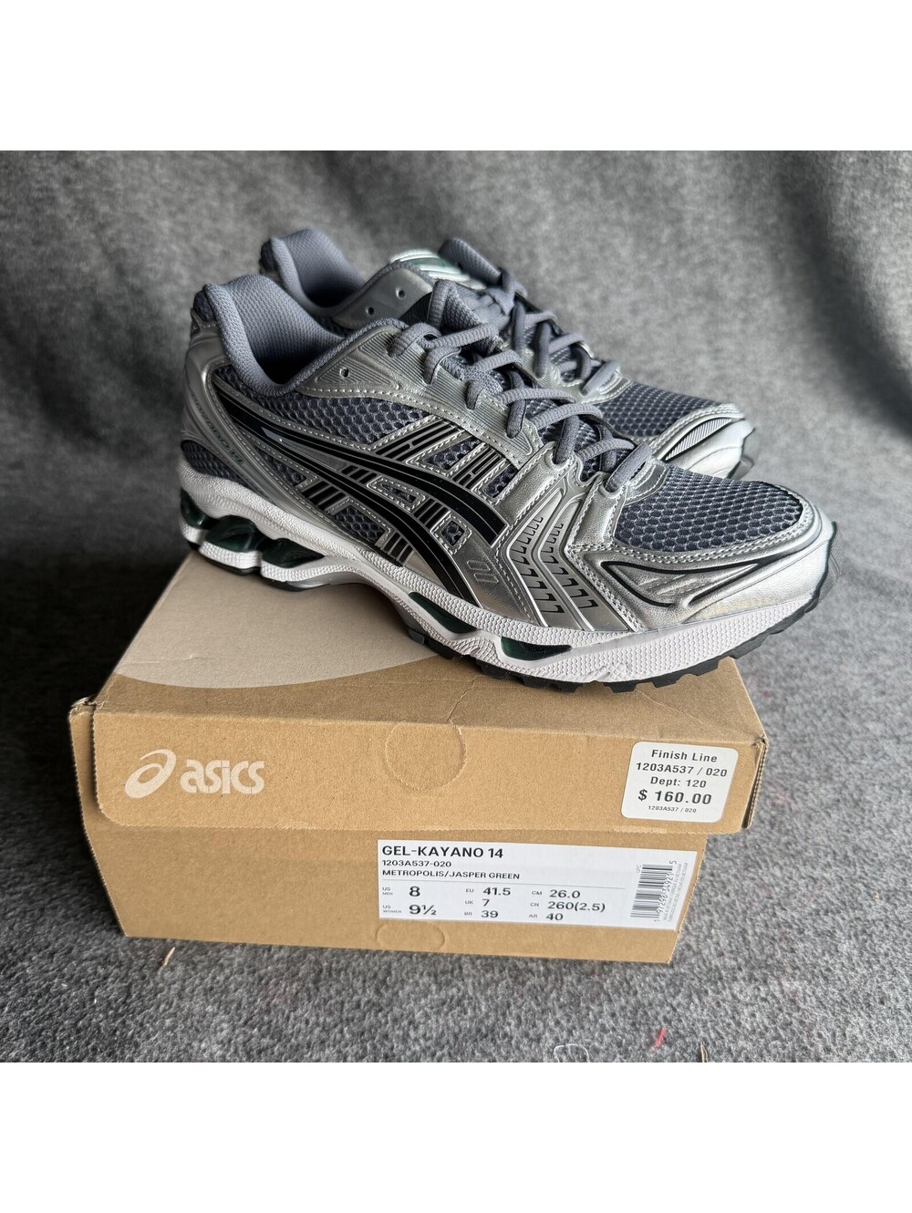 ASICS GEL-Kayano 14 "Metropolis/Jasper Green" Mens Size 8 Running Sneakers 1203A